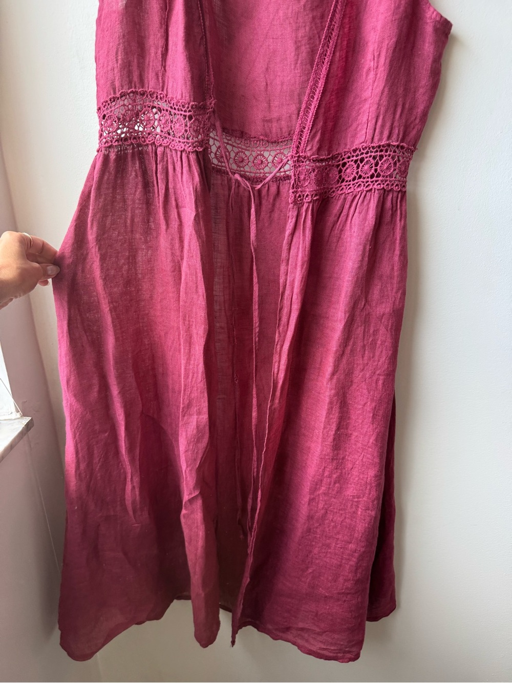 Sleeveless 100% Linen Tie Dress / Coverup - Raspberry Colour - Picture 6 of 14